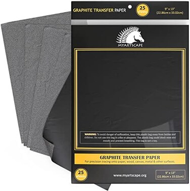 Myartscape Graphite Transfer Paper - 9" x 13" - 25 Sheets - Waxed Carbon Paper for Tracing - (Black)