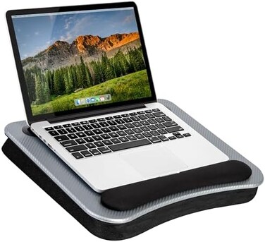LapGear Memory Foam Lap Desk with Wrist Rest and Phone Holder - Medium - Silver Carbon - Fits up to 15.6 Inch Laptops and Most Tablet Devices - Style No. 91335