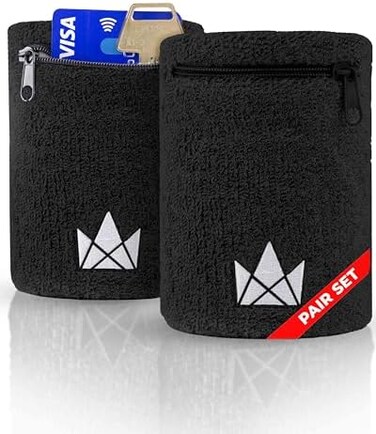 ذا فريندلي سويدي عصابة راس للرجال والنساء - جيب سوار معصم مع سحاب، شنطة محفظة للكاحل/المعصم للركض والرياضة والمشي واشرطة المعصم للتمرين (عبوتان)