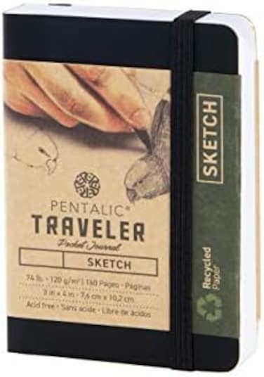 Pentalic 3" x 4" Pocket Sketchbook Traveler Journal, 160 Pages, Black