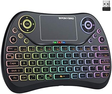 PONYBRO (Newest Version) Backlit Mini Wireless Keyboard with Touchpad Mouse Combo QWERTY KeypadRechargeable Handheld Keyboard Remote for Smart TVAndroid TV BoxKODIRaspberry PiPC