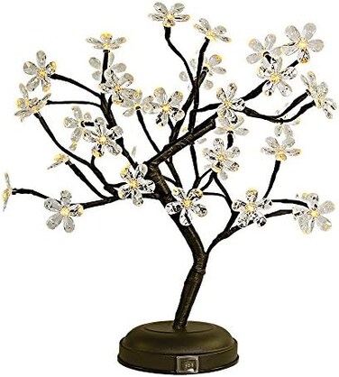 LIGHTSHARE NEW 46cm 36LED Acrylic Blossom Bonsai Light,Clear Acrylic Flower,Green Leaf,Battery Powered for Home Decoration