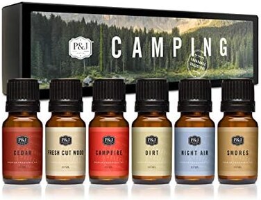 P&amp;J Trading Camping Set of 6 Premium Grade Fragrance Oils - Campfire, Smores, Dirt, Fresh Cut Wood, Night Air, Cedar