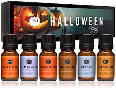 P&amp;J Trading Halloween Set of 6 Premium Grade Fragrance Oils - Autumn Wreath, Pumpkin Pie, Candy Corn, Marshmallow, Night Air, Caramel Corn