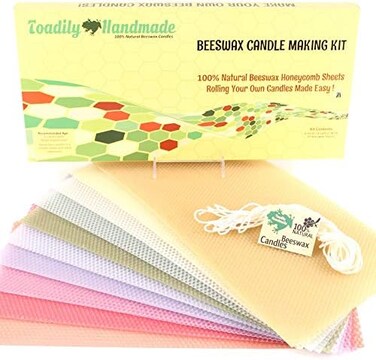 Toadily Handmade Beeswax Candles Make Your Own Kit - 100% - Do It Yourself 10 Full Size Sheets (Approx. 20cm X 42cm ) in Pastel Colours - Wick and Instructions Included