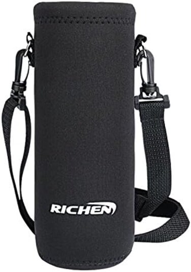RICHEN Neoprene Water Bottle Carrier Bag with Adjustable Shoulder Strap,Insulated Water Bottle Cover for 750ml/24oz Stainless Steel/Glass/Plastic Bottles (Black,750ML)