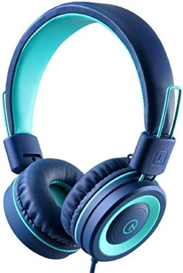 noot products Kids Headphones - K11 Foldable Stereo Tangle-Free 3.5mm Jack Wired Cord On-Ear Headset for Children/Teens/Boys/Girls/Smartphones/School/Kindle/Airplane Travel/Plane/Tablet (Navy/Teal)
