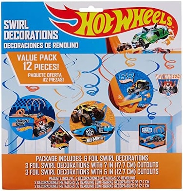 amscan Hot Wheels Wild Racer Foil Swirl Decorations - 5" &amp; 7" (Pack of 12) - Dazzling Party Decor - Perfect for Celebrations &amp; Events