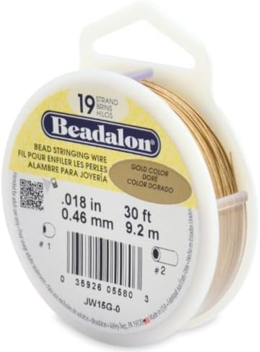 Beadalon 19-Strand Bead Stringing Wire, 0.018-Inch, Gold Color, 30-Feet