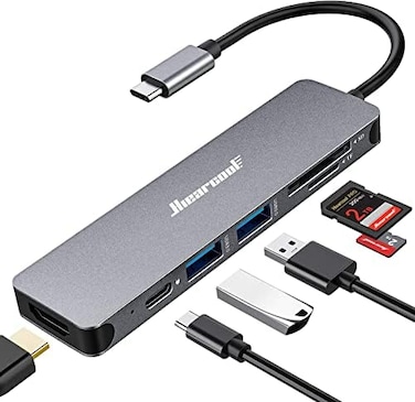 Hiearcool USB C Hub, MacBook Pro Adapter USB C Dongle, 7 in 1 USB C to HDMI Multiport Adapter Compatible for USB C Laptops Nintendo and Other Type C Devices (4K HDMI USB3.0 SD/TF Card Reader 100W PD)