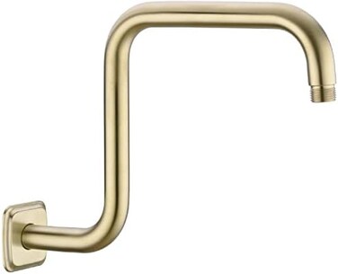 TRUSTMI 13 Inch S-Shape Shower Arm with Flange, Stainless Steel Pipe Extra Long Replacement Shower Head Holder, Brushed Gold