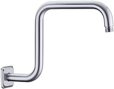 TRUSTMI Shower Arm with Flange, S Shape 13 Inch High Rise Stainless Steel Fixed Shower Head Extension Pipe Arm Replacement, Brushed Nickel