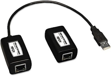 تريب لايت موسع B202-150 بمنفذ USB واحد عبر كات 5/كات 6 مع جهاز ارسال واستقبال، اسود