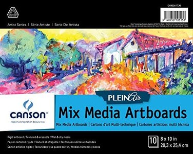 Canson Artist Series Plein Air Mixed Media Paper, Fold Over Art Board, 8x10 inches, 10 Sheets - Artist Paper for Adults and Students - Watercolor, Gouache, Graphite, Ink, Pencil, Marker