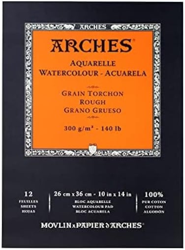 Arches Watercolor Pad 10x14-inch - Natural White 100% Cotton Paper - 12 Sheet Arches Watercolor Paper 140 lb Rough Pad - Arches Art Paper for Watercolor Gouache Ink Acrylic and More
