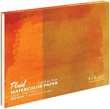 Speedball Fluid Artist 140LB Watercolor Paper Block, Cold Press, 6x8, 15 Sheets