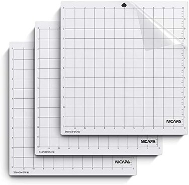 NICAPA Cutting Adhesive Non-Slip Flexible Gridded Mat for Silhouette Cameo 3/2/1 (Standard Grip,12x12in, Pack of 3)