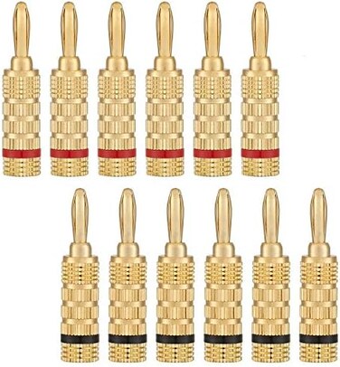 WGGE WG-3333 24k Gold Plated Speaker Banana Plugs-Closed Screw Type (6 Pairs (12 PLUGS))