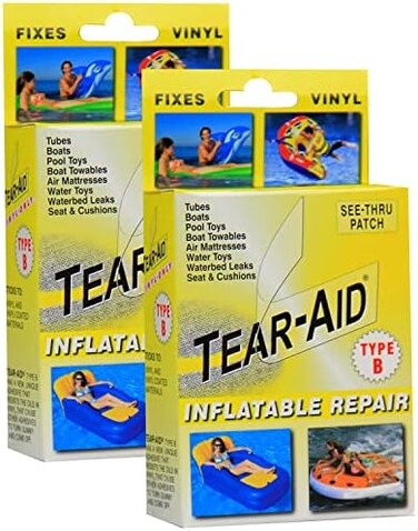 TEAR-AID Inflatable Repair Kit, Type B Clear Patch Kit for Vinyl and Vinyl-Coated Materials, Use for Inflatable Bounce House, Boat, Waterslide, Air Matress &amp; More, Yellow Box, 2 Pack