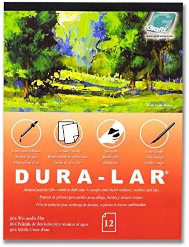 Grafix Dura-Lar 004&rdquo; Film Coated to Accept Water Based Mediums, Perfect for Watercolor, Planning Compositions, Painting Surfaces or Printmaking, 11 x 14, Wet Media, 12 Sheets