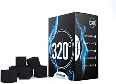 320&ordm; 320&deg; Premium Hookah Shisha Charcoal Coconut Coal (25mm Cubes) for BBQ 1 kg - 72 Pieces
