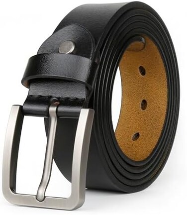 JingHao Mens Belt Big and Tall 30"-65",Genuine Leather Belts for Men,Casual Work Dress Jeans Belt,Black Brown Width 1.45" A18