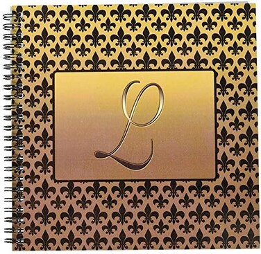 3dRose (8x8 drawing book) - . images Designs Monograms - Elegant letter L embossed in gold frame over a black fleur-de-lis pattern on a gold background - Drawing Book