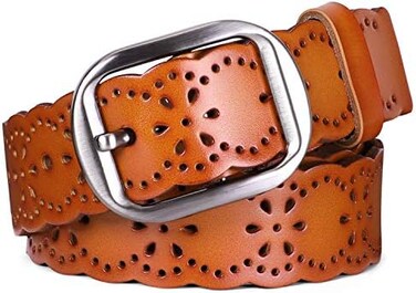JASGOOD Women&rsquo;s Hollow Flower Leather Belt for Jeans Pants Wide Belt for Ladies