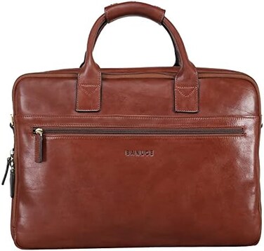 Banuce Vintage Slim Full Grains Italian Leather Briefcase for Men 14 inch Laptop Bags Business Work Bags Attache Case with Luggage Strap Brown