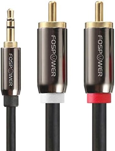 FosPower (1.8 m Stereo Audio Cable 3.5 mm Jack Male to 2x RCA Male Y Splitter Cable [24k Gold-Plated] for Speakers, iPod, MP3 Player, Smartphone, Tablet, Laptop