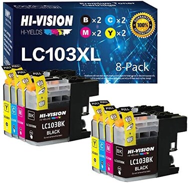 خراطيش حبر عالية الانتاجية متوافقة مع LC-103 LC103 XL لطابعات DCP-J152W وMFC-J245 J285DW J450DW J470DW J475DW J650DW J870DW J875DW J875DW (8 قطع، اسود، سيان، اصفر، ارجواني ماجنتا)