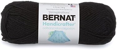 Bernat Handicrafter Cotton Solids Yarn, 1.75 oz, Gauge 4 Medium, 100% Cotton, Black Licorice