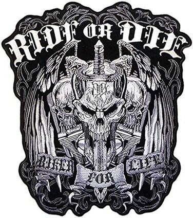 Hot Leathers Ride Or Die Biker For Life Patch (11" Width x 12" Height)