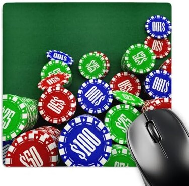 3dRose 8 x 8 x 0.25 Inches Various Poker Chips Over Green Felt Background Mouse Pad (mp_155013_1)
