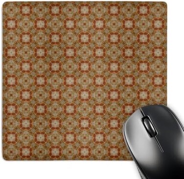 3dRose LLC 8 x 8 x 0.25 Inches Mouse Pad, Taupe/Deep Brown/Orange/Cream Small Interwoven Geometric Shapes (mp_63932_1)