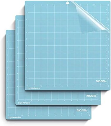 Nicapa Cutting Mat for Silhouette Cameo 3/2/1 (Light-Grip,12x12 inch 3pack) Adhesive&amp;Sticky Non-Slip Flexible Square Gridded Blue Cut Mats Replacement Accessories Set Matts Vinyl Craft Sewing