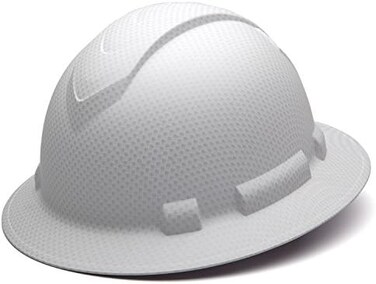 Ridgeline Pyramex Full Brim Hard Hat, 4-Point Ratchet Suspension, Matte White Graphite Pattern