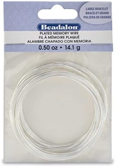Beadalon Carbon Steel Memory Wire, Round, Large Bracelet, Silver Plated, 0.5 oz, Approx. 30 coils