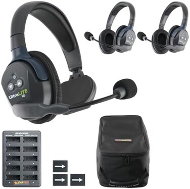 Eartec UL312 Ultralite-HD 3-Person Full Duplex Wireless Intercom Headset Communication System, Single and Dual Ear Headsets, Up to 1000ft Range, U.S. Company