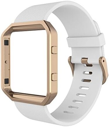 Simpeak Wristband for Fitbit Blaze,Soft Silicone Sport Strap with Rose Gold Metal Frame for Fitbit Blaze Smart Fitness Watch,White. Small