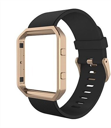 Simpeak Bands with Frame Compatible with Fitbit Blaze, Silicone Replacement Band Strap with Rose Gold Frame Case Replacement for Fit bit Blaze Smart Fitness Watch, Small, Black