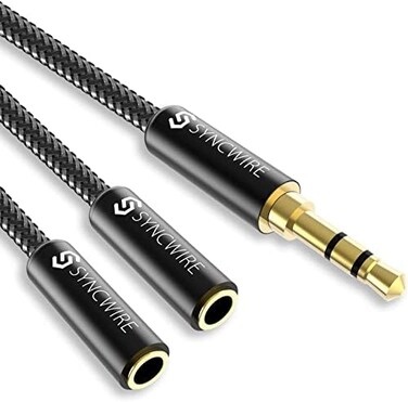 Syncwire Headphone Splitter, Nylon-Braided 3.5mm Extension Cable Audio Stereo Y Splitter (Hi-Fi Sound), 3.5mm Male To 2 Ports 3.5mm Female Headset Splitter for Phone, PS4, Switch, Tablets &amp; More