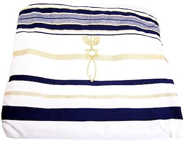 Holy Land Market Mens Messianic Shawl/Tallit - The Messiah Tallit Navy Blue/Gold