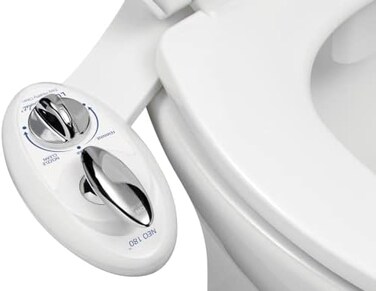 LUXE Bidet NEO 180 - Self Cleaning Dual Nozzle - Fresh Water Non-Electric Mechanical Bidet Toilet Attachment (White and White)