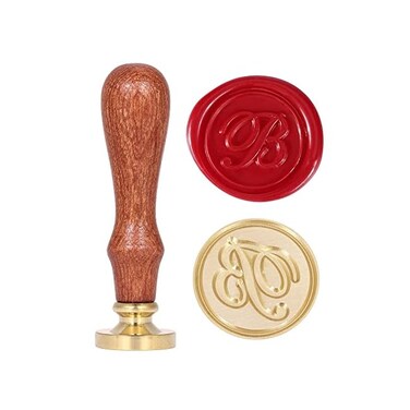 Yoption Letter B Wax Seal Stamp, Vintage Retro Brass Head Wooden Handle Alphabet Letter Initial Wax Classic Sealing Wax Seal Stamp (B)