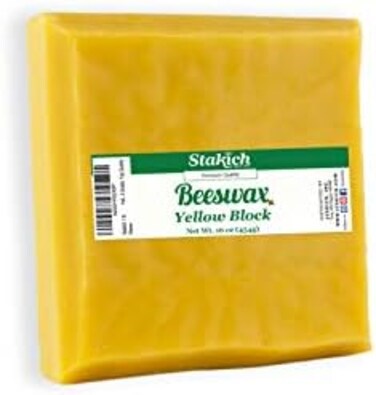 Stakich Yellow Beeswax Block - Natural, Triple Filtered - 1 Pound, Honey Scent