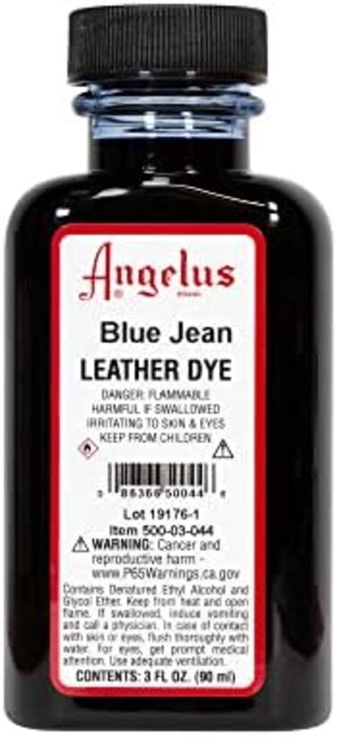 ANGELUS LEATHER DYE, 3 FL OZ/89ML BOTTLE. 044 BLUE JEAN