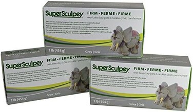 صلصال سوبر سكولبي Sculpting Compound رمادي صلب للغاية للخبز في الفرن - مقاوم للكسر والتشقق - 1 باوند، عبوة من 3 قطع