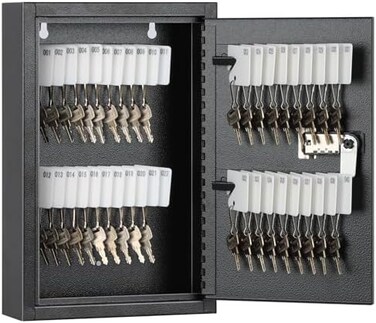 KYODOLED Locking Key Cabinet,Key Storage Lock Box with Code,Key Management Wall Mount with Combination Lock,40 Key Hooks &amp; Tags Key Labels,Black