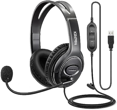MAIRDI USB Headset with Microphone for PC, Computer Headset with Mic Noise Canceling for Laptop Teams Zoom Office Work Call Center Business Softphone, Dictation Headset for Dragon Naturelly Speaking